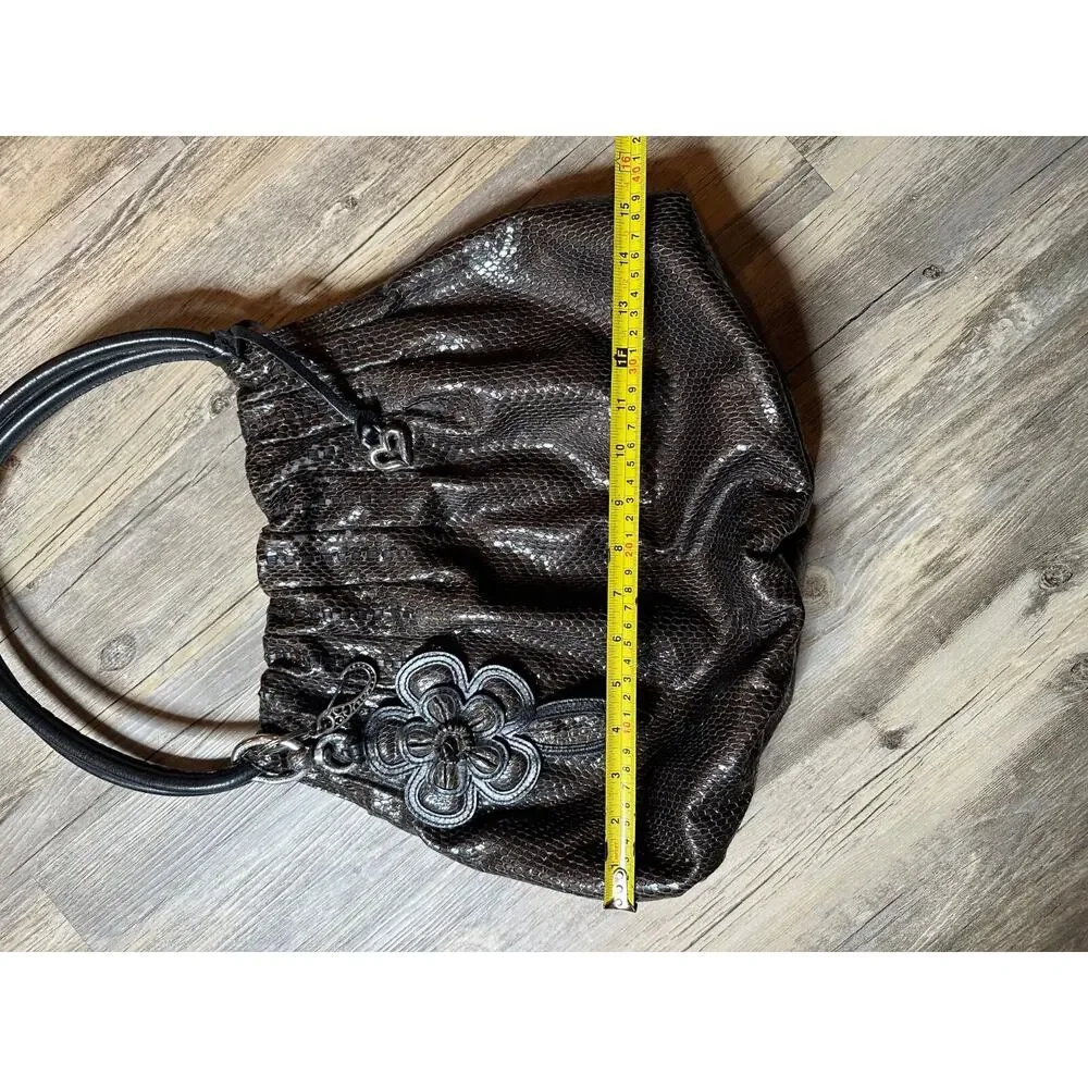 Brighton Breelan Python Snake Embossed Leather Handbag Purse Hobo Brown Grey